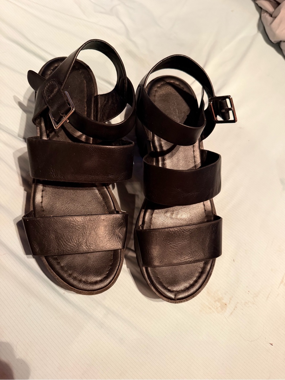 Soda Black Triple-Strap Buckle Sandals